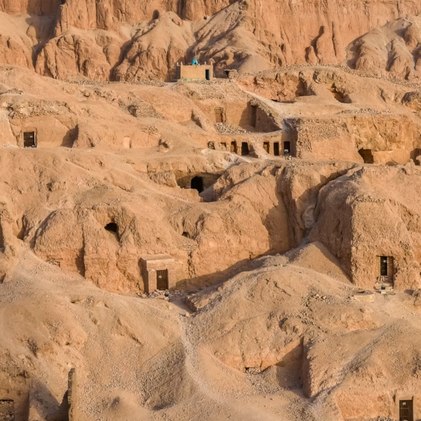 Ancient tombs carved into the mountains of the Valley of the Kings in Luxor Egypt