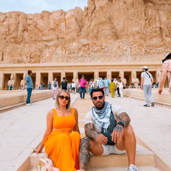 Couple at Temple of Hatshepsut in Luxor during 2 Days Trip to Luxor from Hurghada