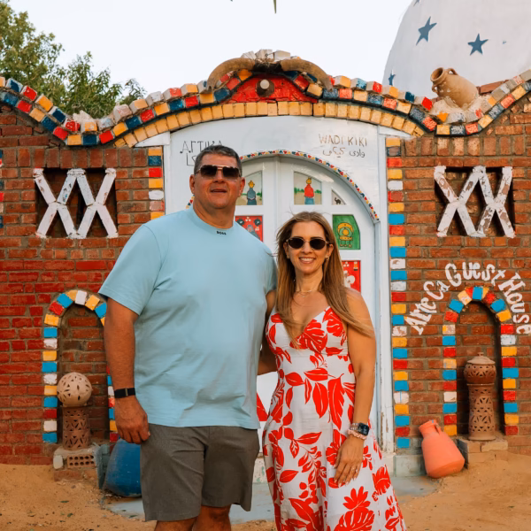 Couple visiting Nubian village during 2 Days Trip to Luxor & Aswan from El Gouna