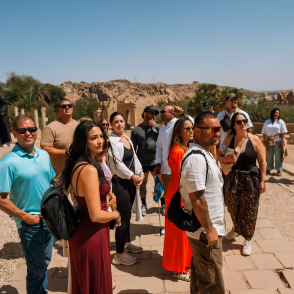 Tour group exploring Aswan attractions during Aswan & Abu Simbel trip from Hurghada with Book Egypt Travel