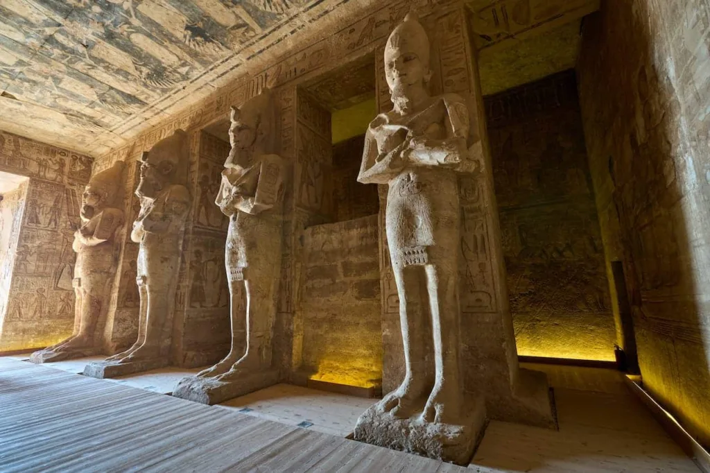 Ancient statues inside the Abu Simbel Temples in Egypt