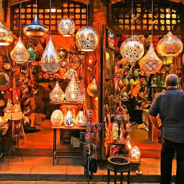 Khan El Khalili Bazaar in Cairo during Cairo tour from Alexandria Port with Book Egypt Travel