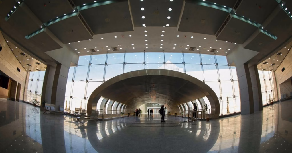 NMEC Cairo interior main hall modern museum architecture Egypt civilization museum inside