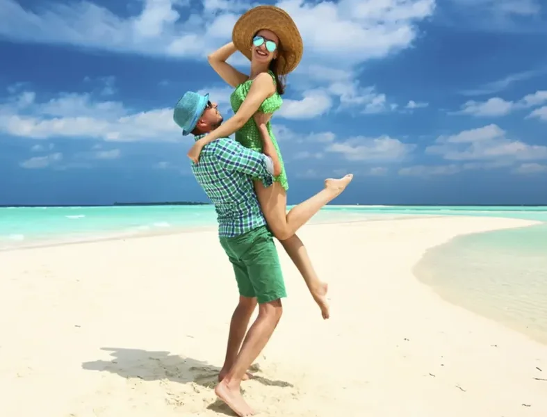 Honeymoon couple enjoying a romantic Red Sea beach