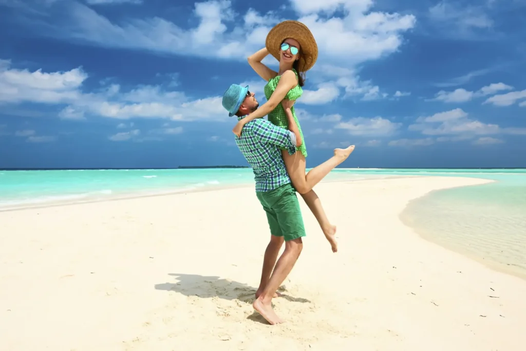 Honeymoon couple enjoying a romantic Red Sea beach